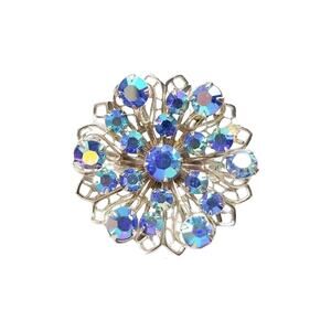 Vintage Blue Aurora Borealis Sunburst Brooch, 1.5" Diam
